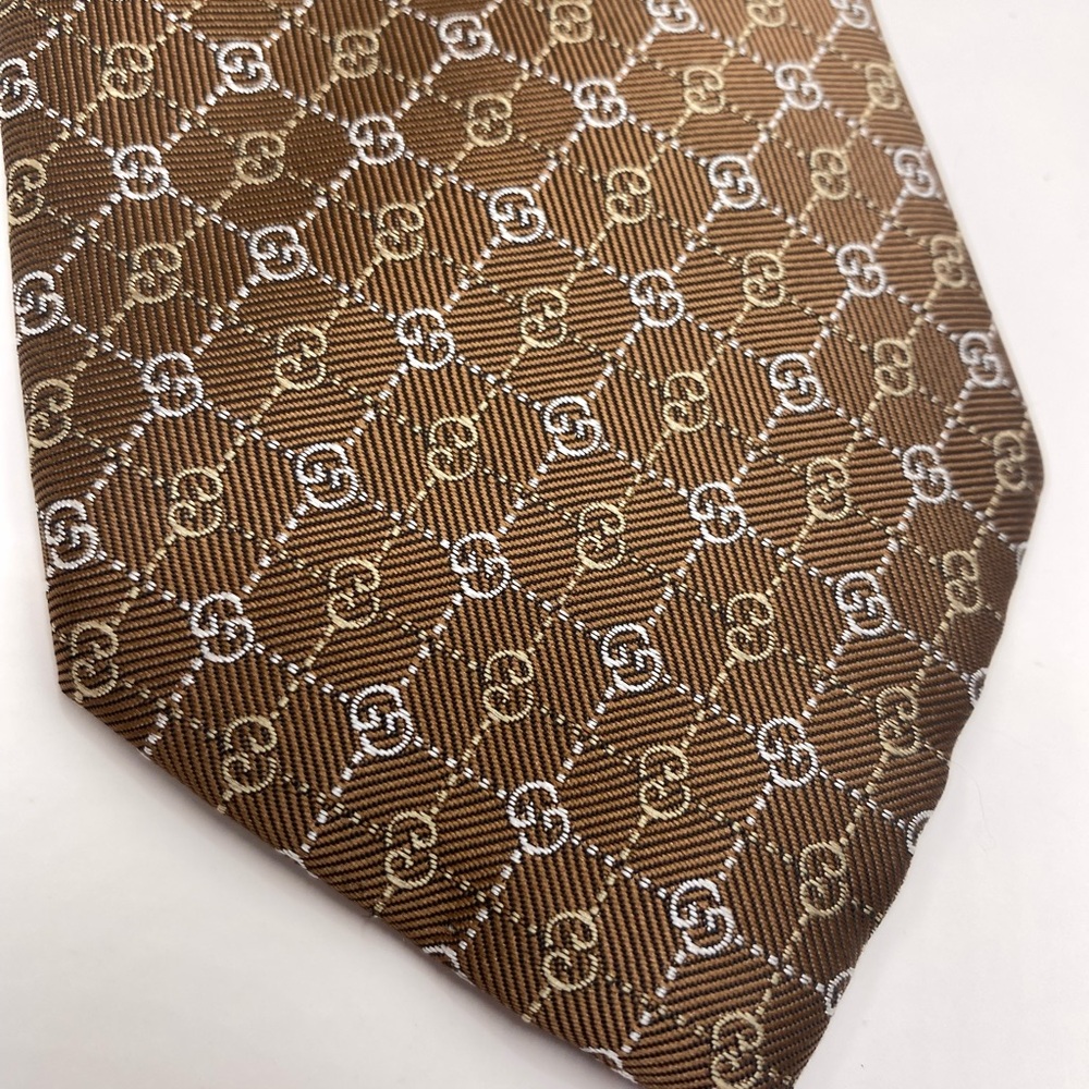 Gucci Brown Patterned Tie with Blue Accent - Picture 5 of 6